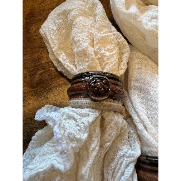 Handmade Napkin Ring Set of 4 Stone wear Pottery Rustic Home Table settings - Picture 8 of 8